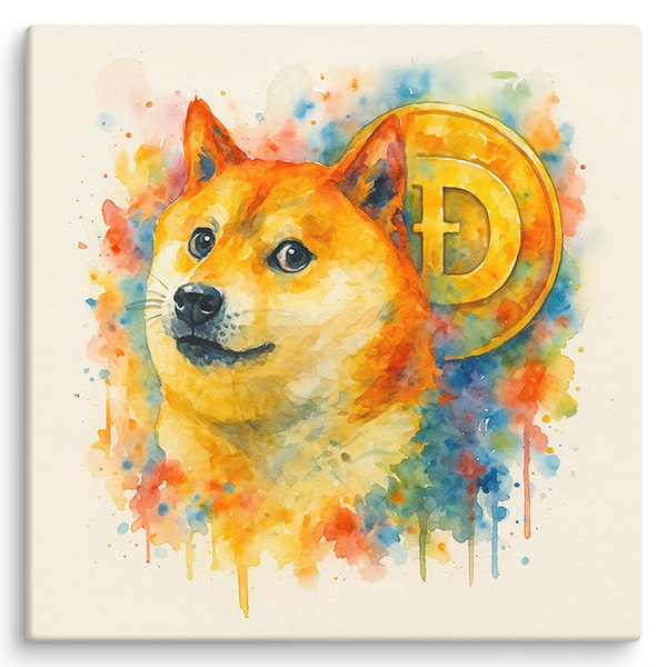 The Dogecoin Mascot looking dapper in a gorgeous watercolor design